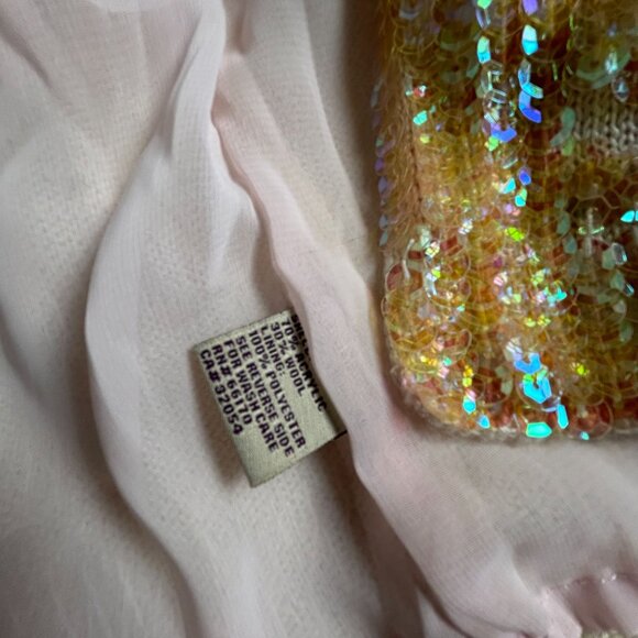Free People Womens Sequin Cardigan Jacket Pink Gold Open Front Medium/Large - Picture 4 of 11